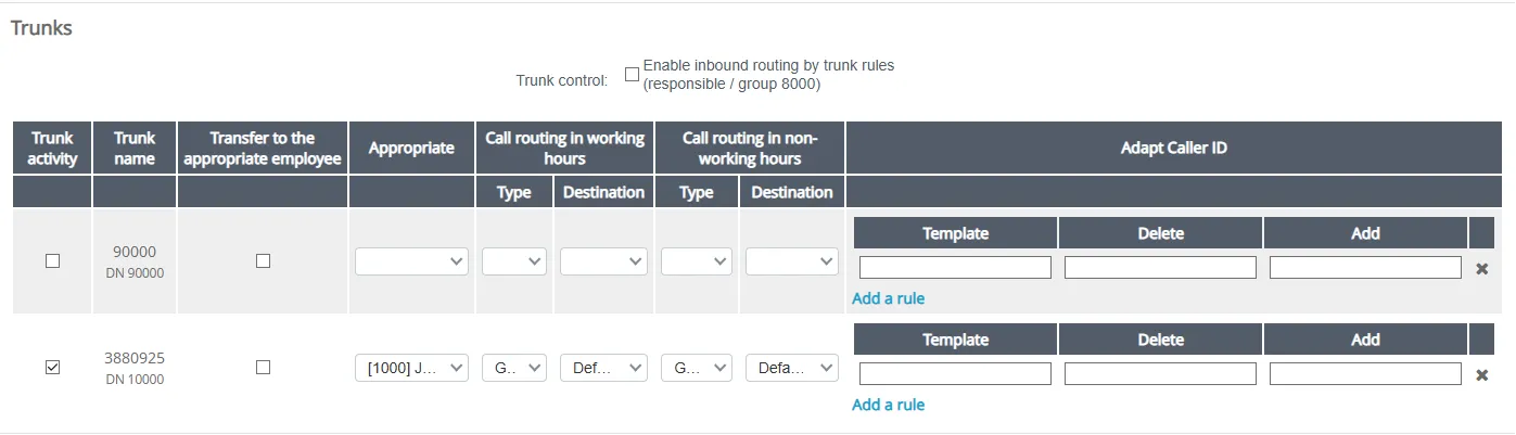 Inbound line settings
