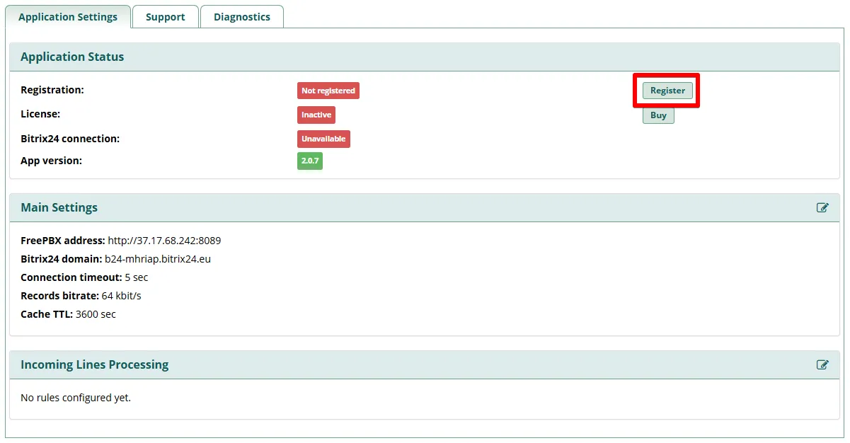Registering the module for FreePBX